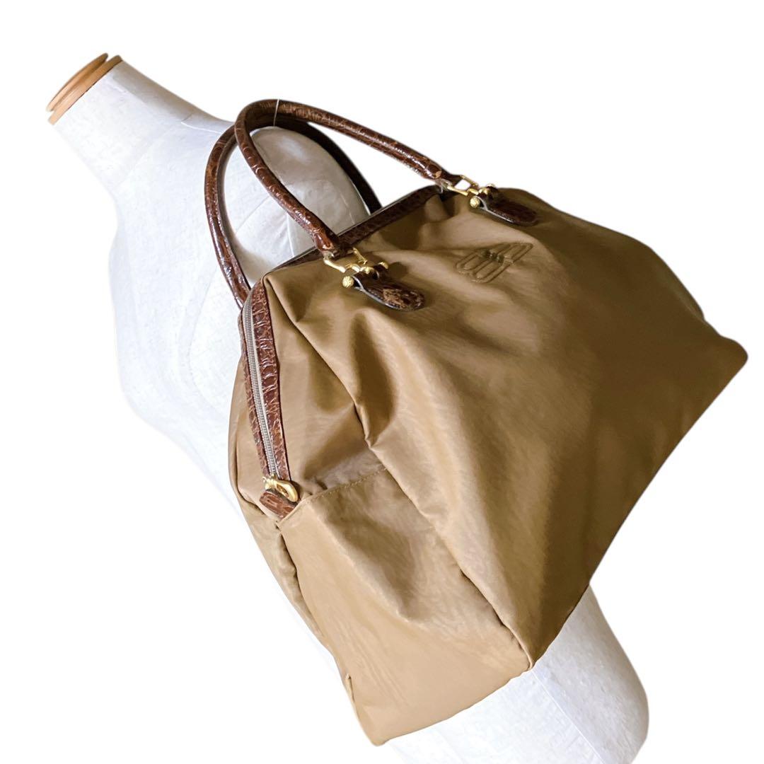 バレンシアガ クロコ型押し A4収納可 ゴールド金具 ボストンバッグ ブラウン