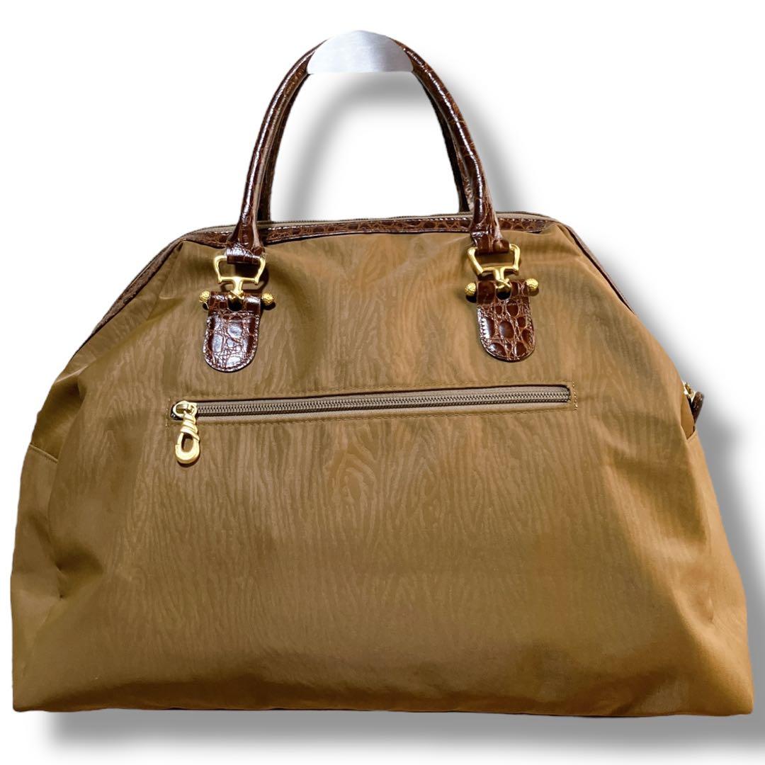 バレンシアガ クロコ型押し A4収納可 ゴールド金具 ボストンバッグ ブラウン