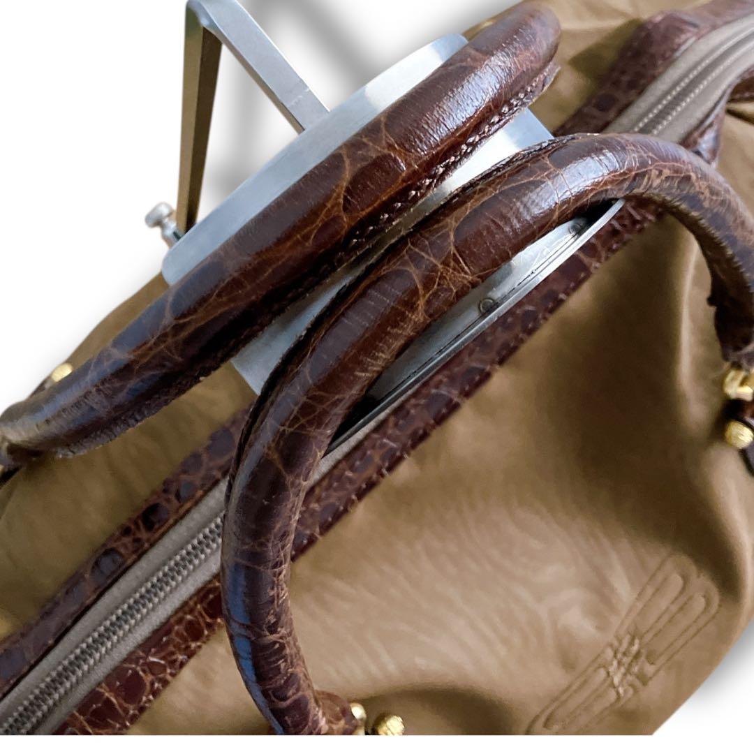 バレンシアガ クロコ型押し A4収納可 ゴールド金具 ボストンバッグ ブラウン