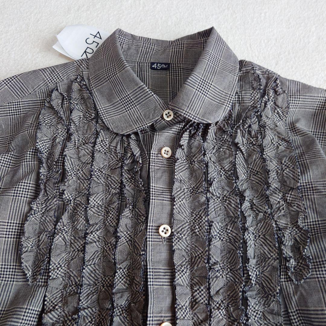 未使用45R スーピマオーガニックバチストのフリルプティローファーシャツ