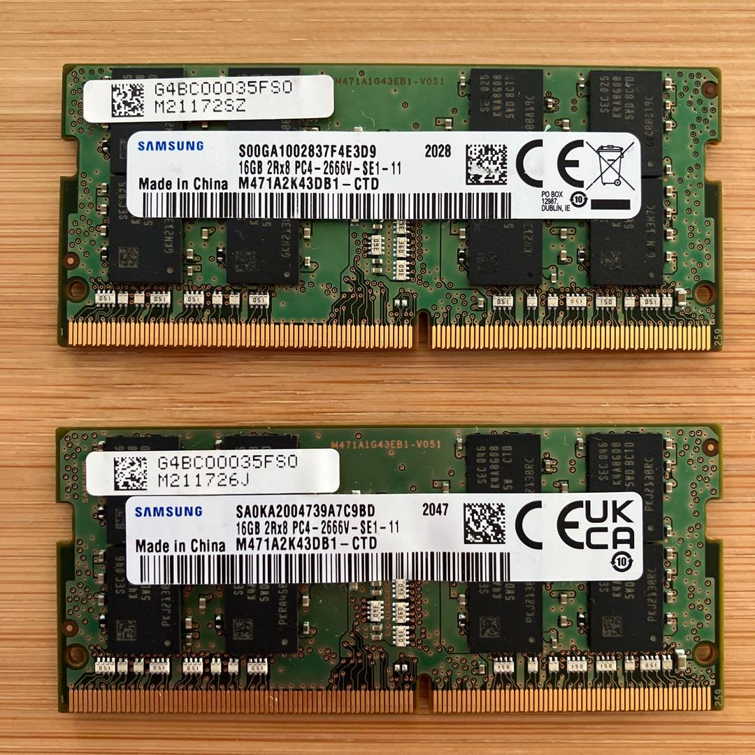 Samsung DDR4 16GB PC4-2666Vメモリ2枚セット計32GB