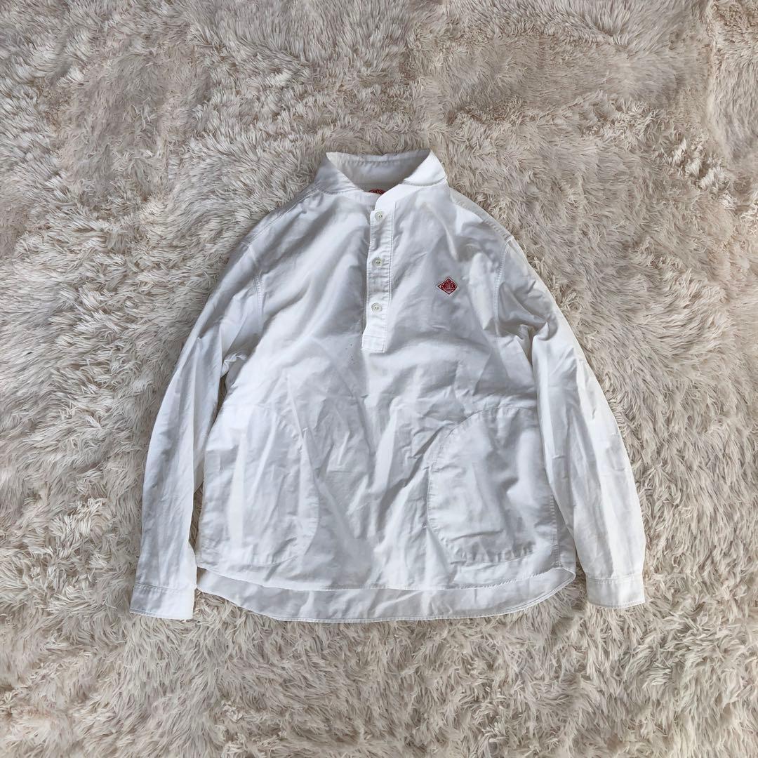 DANTONダントンプルオーバーシャツ丸襟ショールカラーコットンホワイト白44