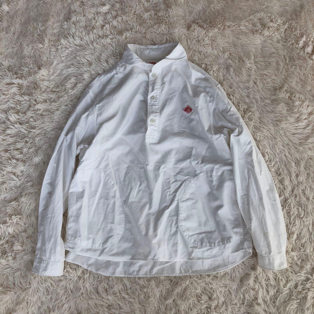 DANTONダントンプルオーバーシャツ丸襟ショールカラーコットンホワイト白44