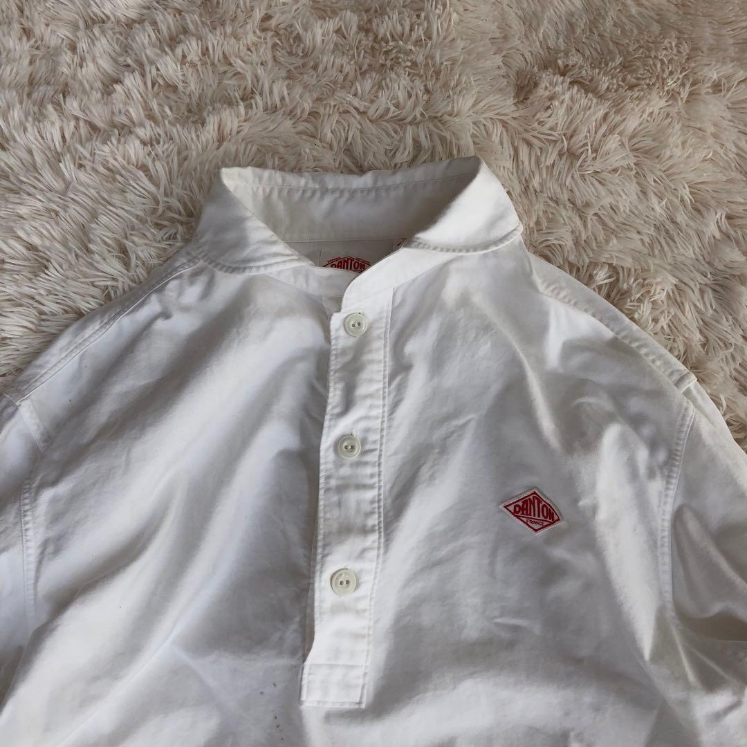 DANTONダントンプルオーバーシャツ丸襟ショールカラーコットンホワイト白44