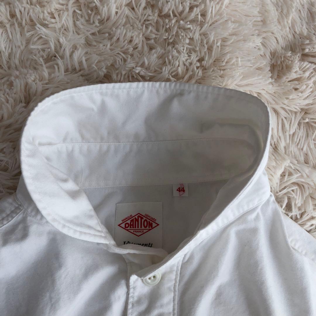 DANTONダントンプルオーバーシャツ丸襟ショールカラーコットンホワイト白44