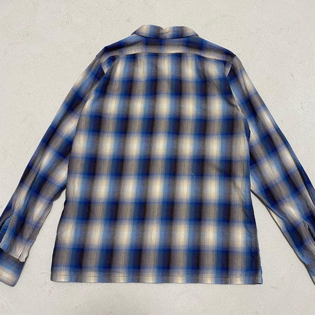 Challenger オンブレチェック　長袖シャツ　刺繍　ブルー