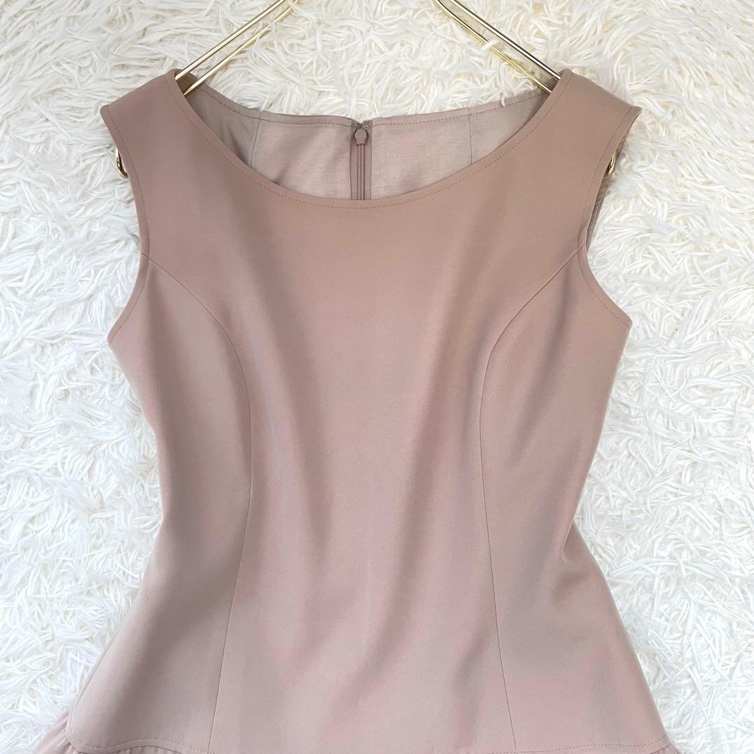 美品✨️ルネ ひざ丈ワンピース ティアード ノースリーブ ピンクベージュ 36