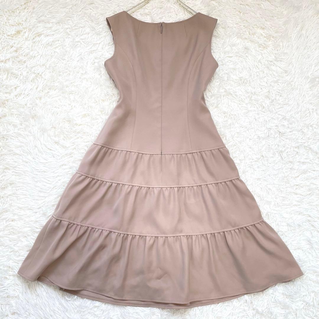 美品✨️ルネ ひざ丈ワンピース ティアード ノースリーブ ピンクベージュ 36