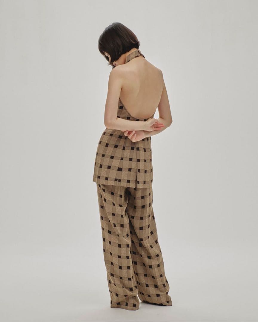 新品Todayful Halterneck Checkjacquard Tops