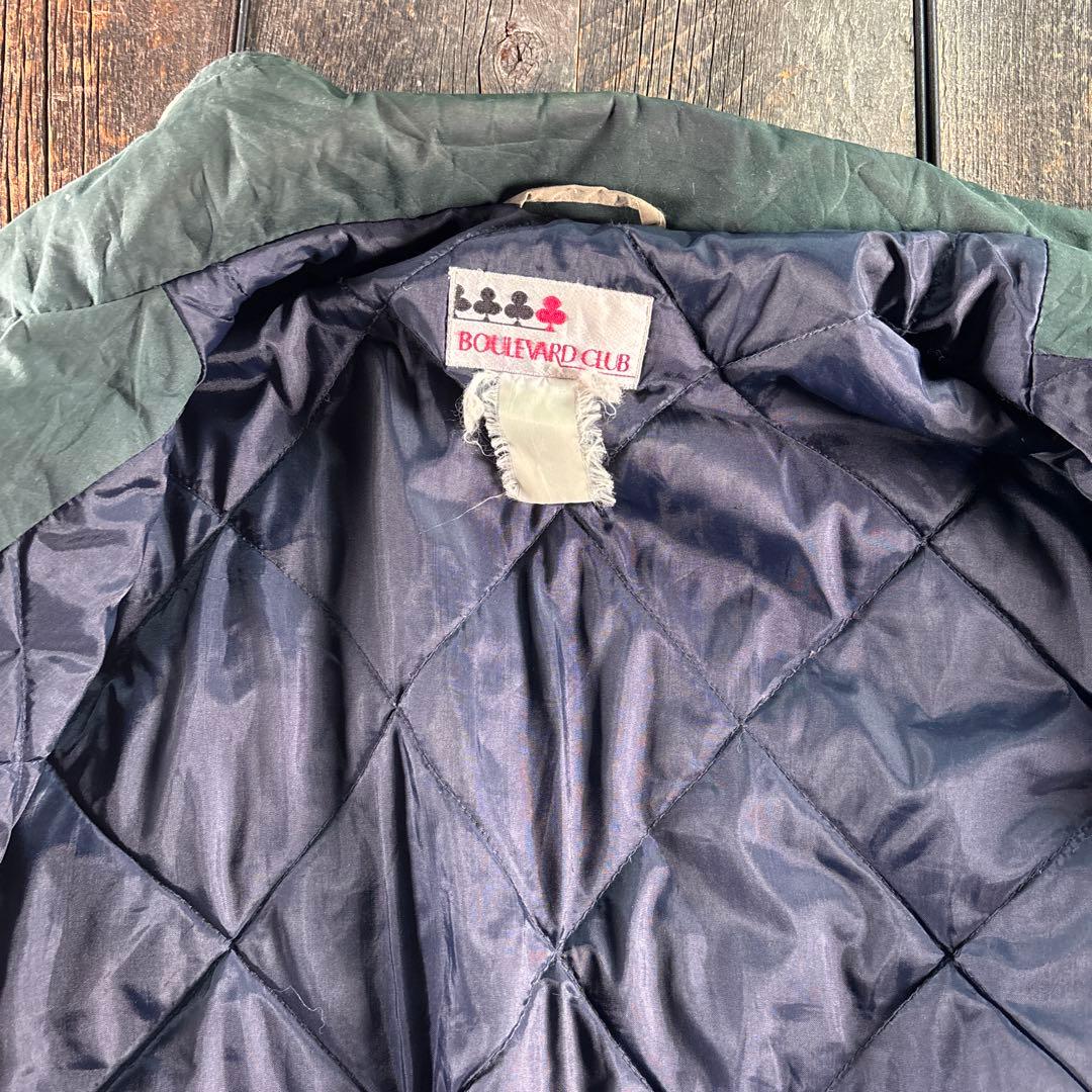 古着　中綿入り　ドリズラージャケット　短丈ブルゾン　切り替え襟ライトベージュL.