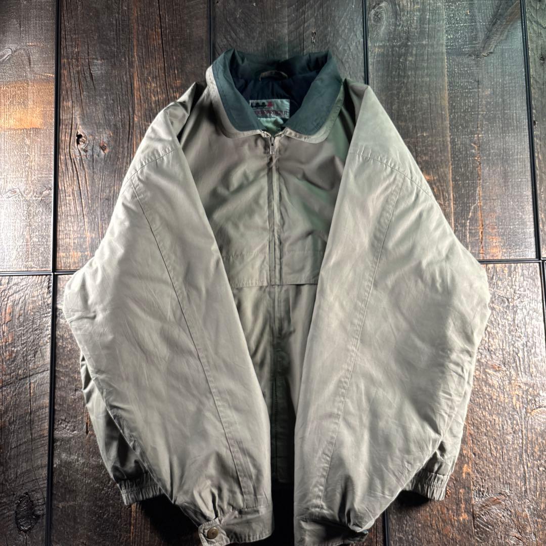 古着　中綿入り　ドリズラージャケット　短丈ブルゾン　切り替え襟ライトベージュL.