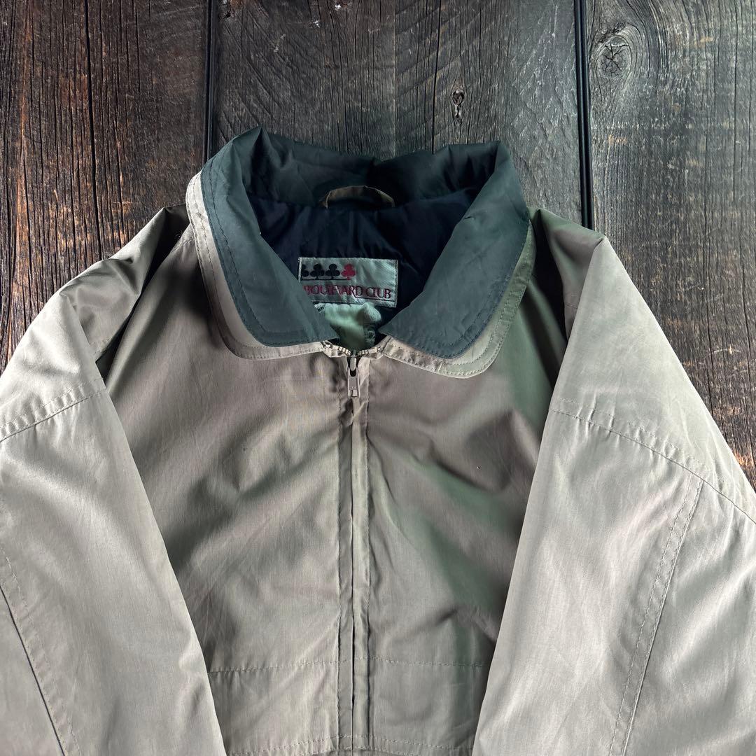 古着　中綿入り　ドリズラージャケット　短丈ブルゾン　切り替え襟ライトベージュL.