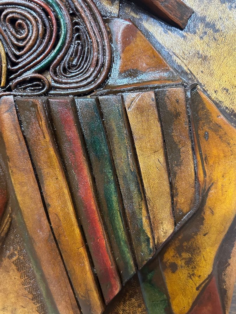 ヴィンテージ 革のレリーフアート M.Ohara サイン入り 壁掛けアート