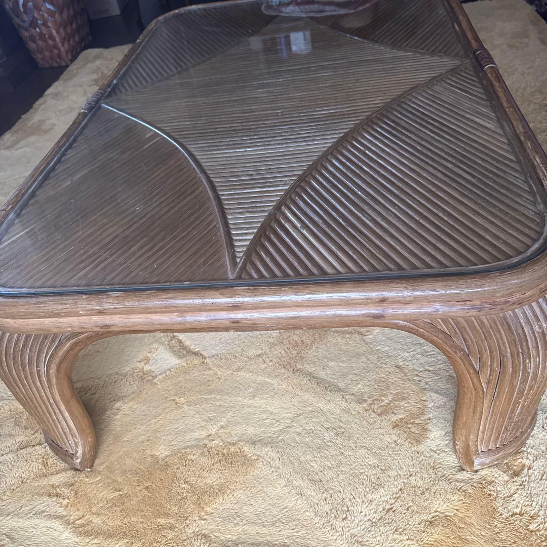 籐テーブル✖️ガラストップの大型炬燵