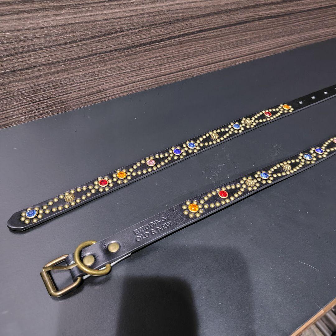 クロス虹■本革レザーフルスタッズナローベルト☆ビンテージアンティークゴールド