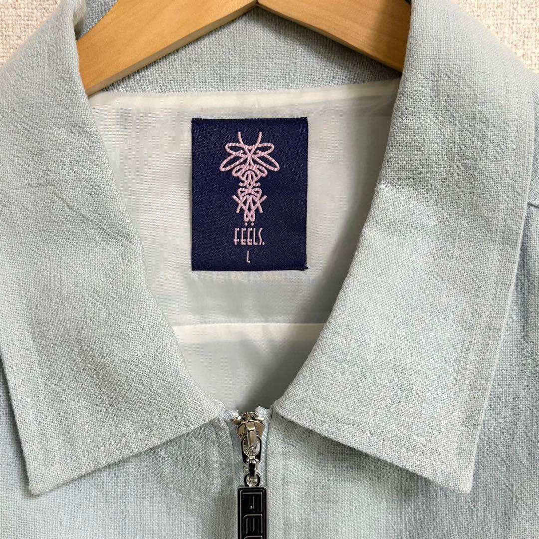 feels. 上杉柊平　リネンジップジャケット　ブルー　L