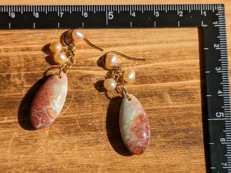 2way フォッシルコーラル＆淡水パール　 ピアス／イヤリング