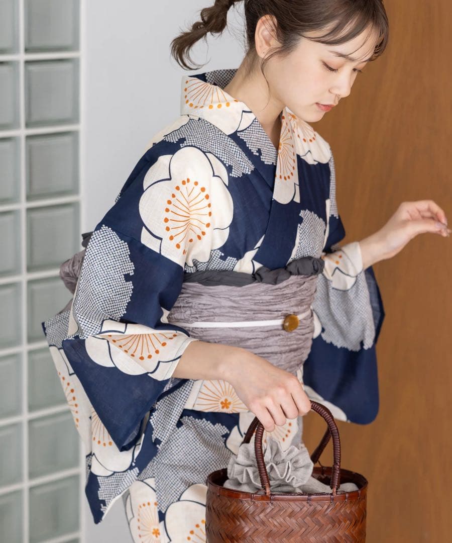 グレース 梅の花 ネイビー 浴衣 セット 女性