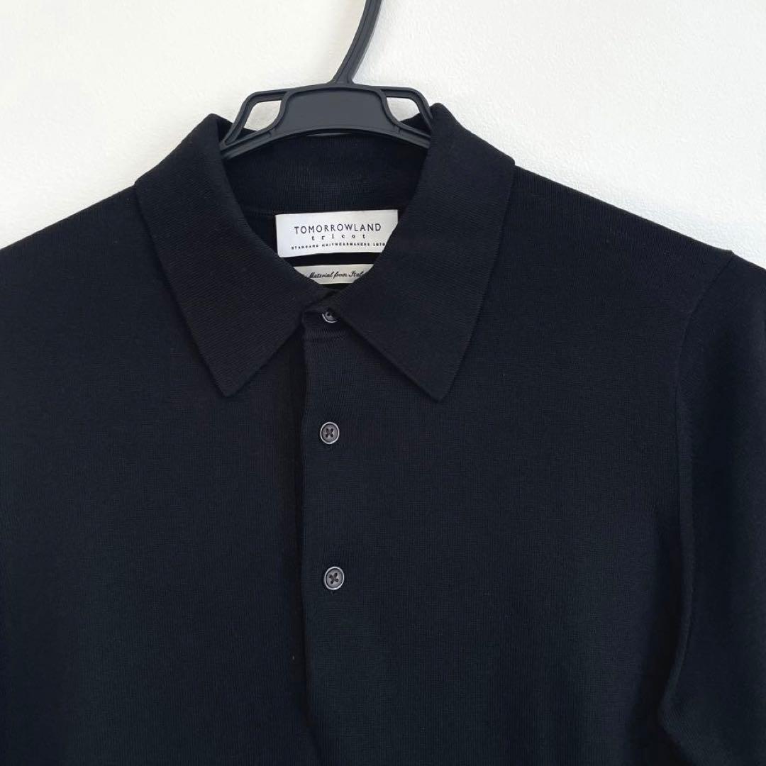 TOMORROWLAND 今期シルクコットン ニットポロシャツ黒 長袖ブラックS