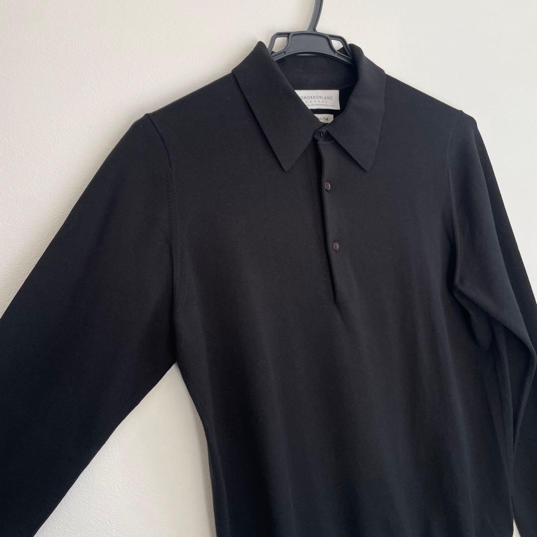 TOMORROWLAND 今期シルクコットン ニットポロシャツ黒 長袖ブラックS