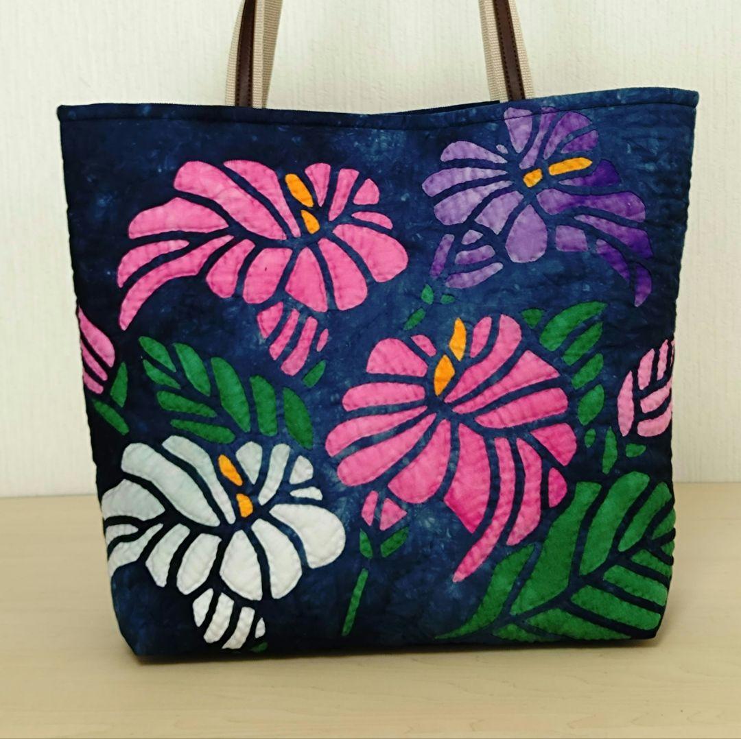 ハワイアンキルトバック・カラーの花・ハンドメイド