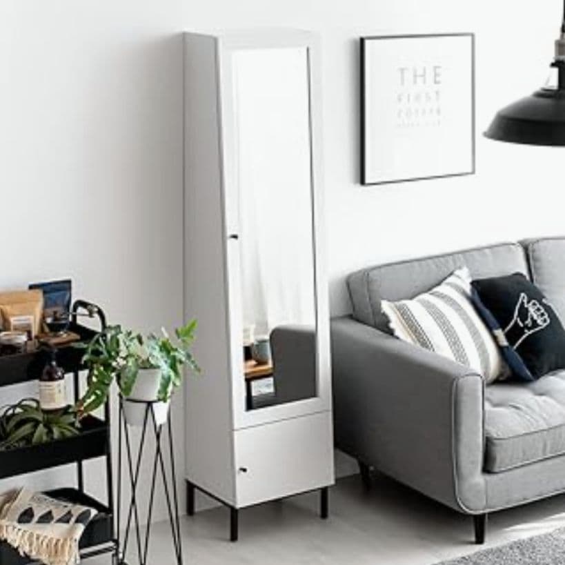 新品 ドレッサー ラック 棚 スリム スタンドミラー 全身鏡 姿見収納 ホワイト