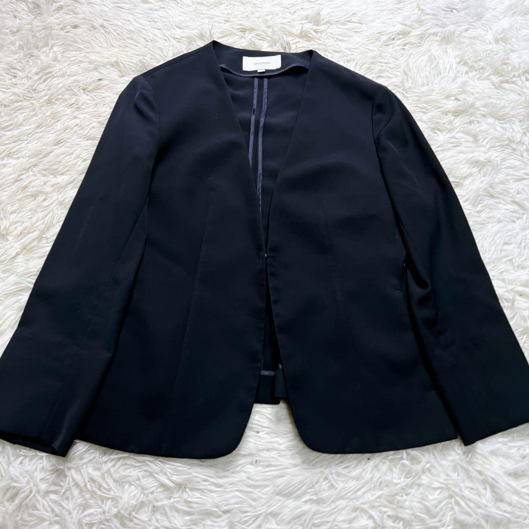 UNTITLED ノーカラー ノーラペル パンツ スーツ ネイビー サイズ2