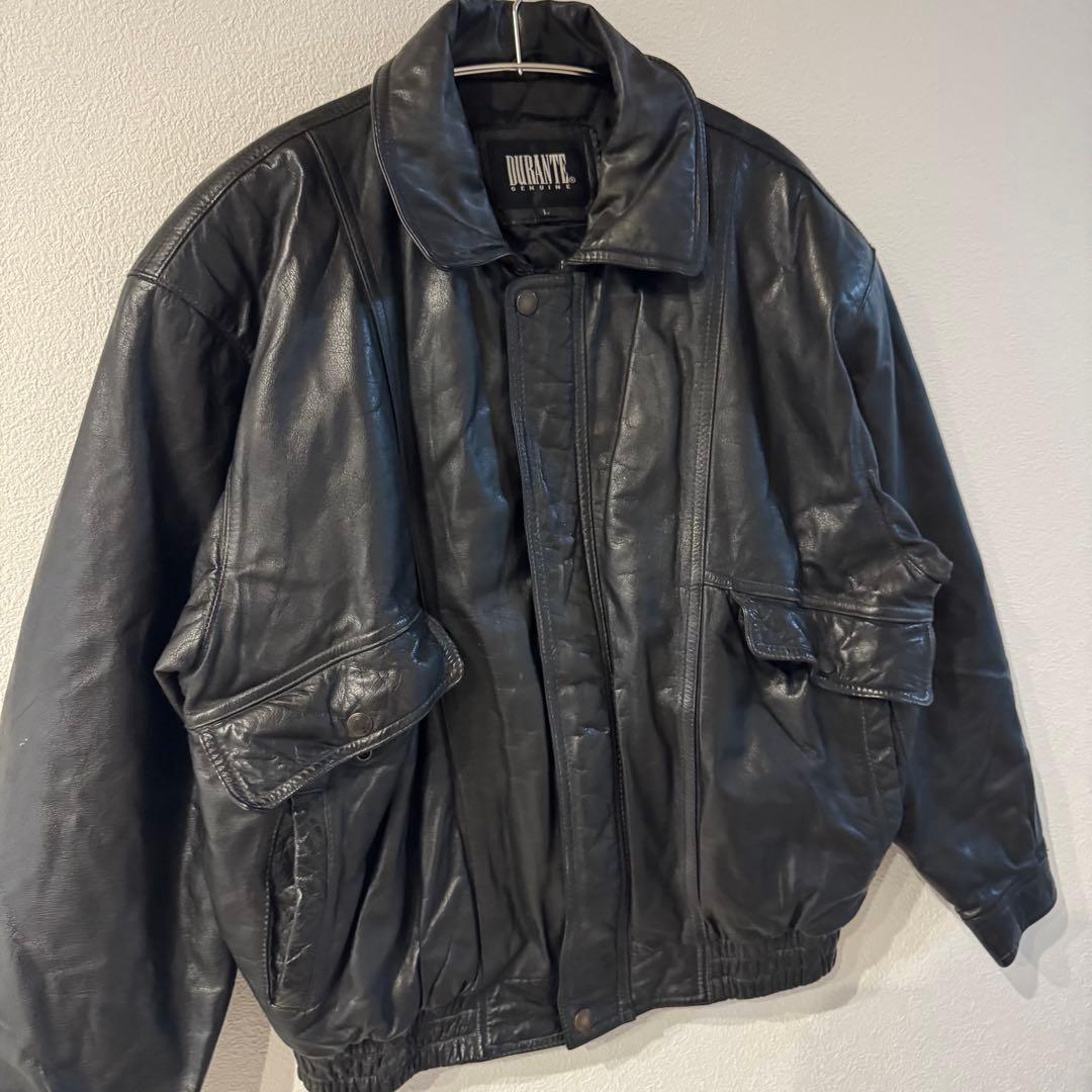 牛革　90s 本革レザー　ライダースジャケット　バイカー　ビンテージ　ブラック