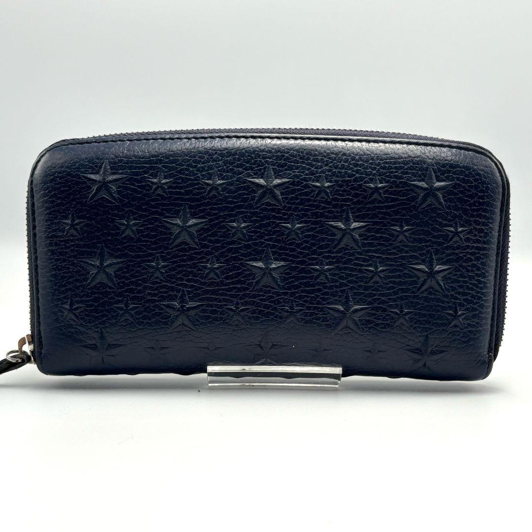 美品✨️ ジミーチュウ スター エンボス ラウンドファスナー 長財布 ネイビー