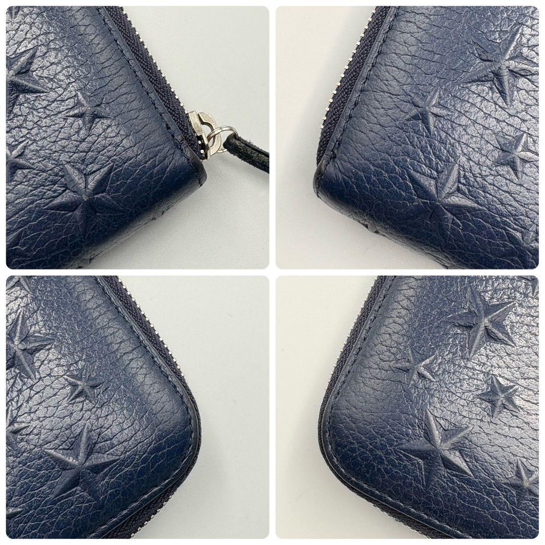 美品✨️ ジミーチュウ スター エンボス ラウンドファスナー 長財布 ネイビー