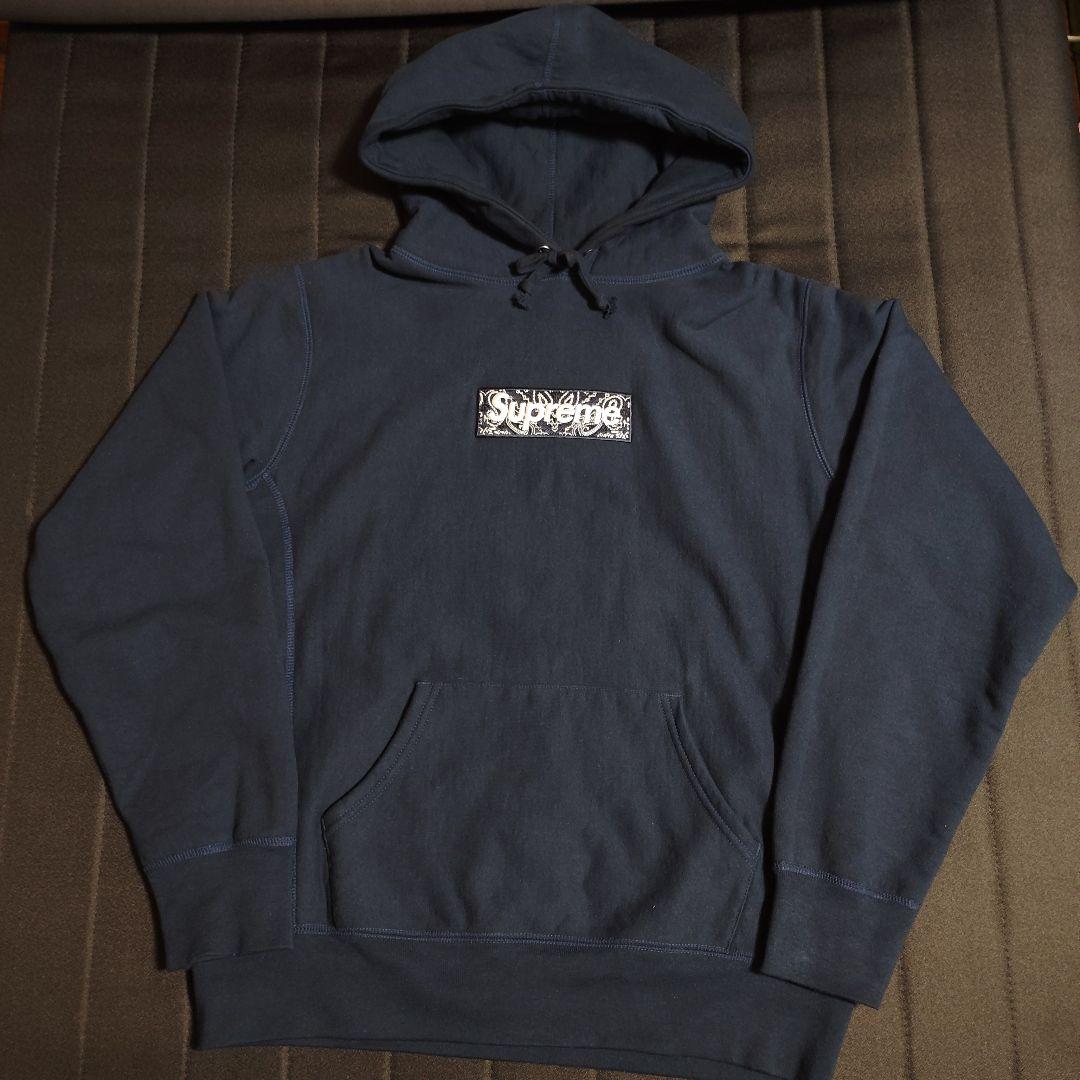 Supreme bandana box logo hooded M ネイビー