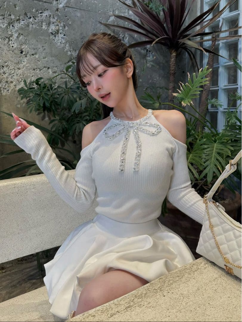 Darich リボンビジューアメスリニットトップス 白 新品未使用