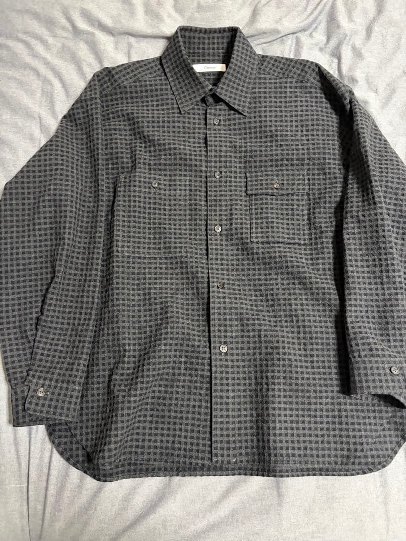 Cornier コルニエ ウールコットンチェックシャツ ブラック Lサイズ