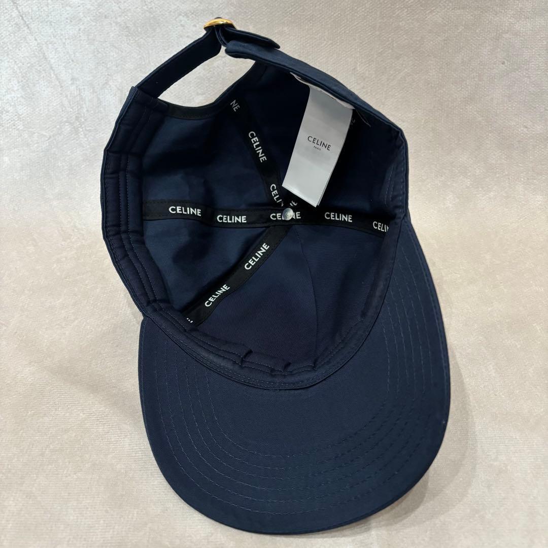 美品 CELINE セリーヌ ベースボール ロゴ キャップ ネイビー L