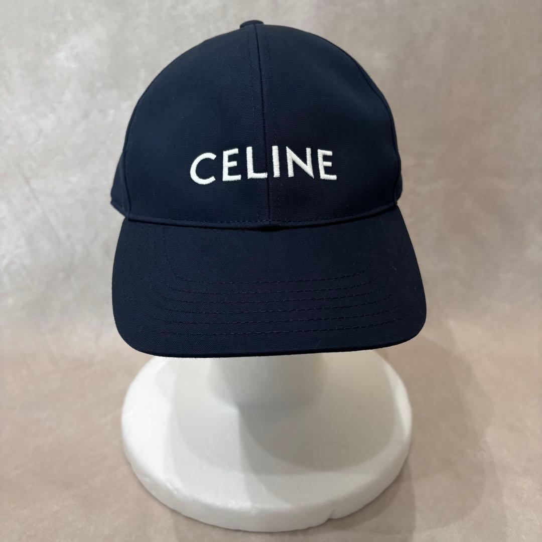 美品 CELINE セリーヌ ベースボール ロゴ キャップ ネイビー L