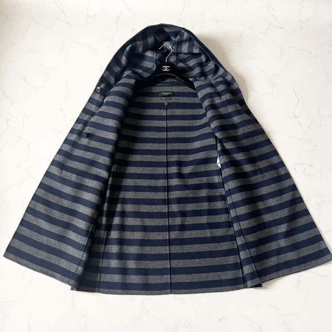 【美品】マックスマーラ クチートアマーノ ダッフルコート 内側ストライプ 紺 L