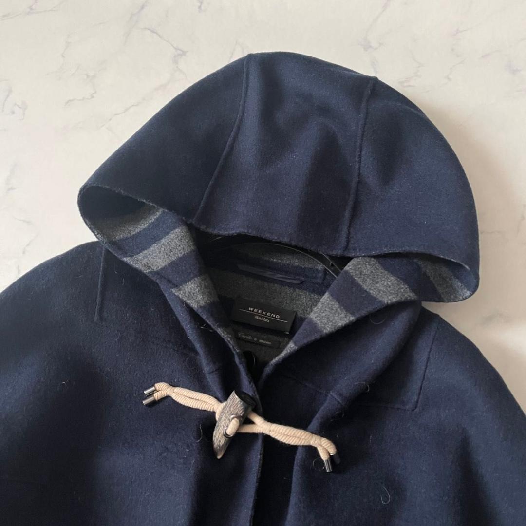 【美品】マックスマーラ クチートアマーノ ダッフルコート 内側ストライプ 紺 L