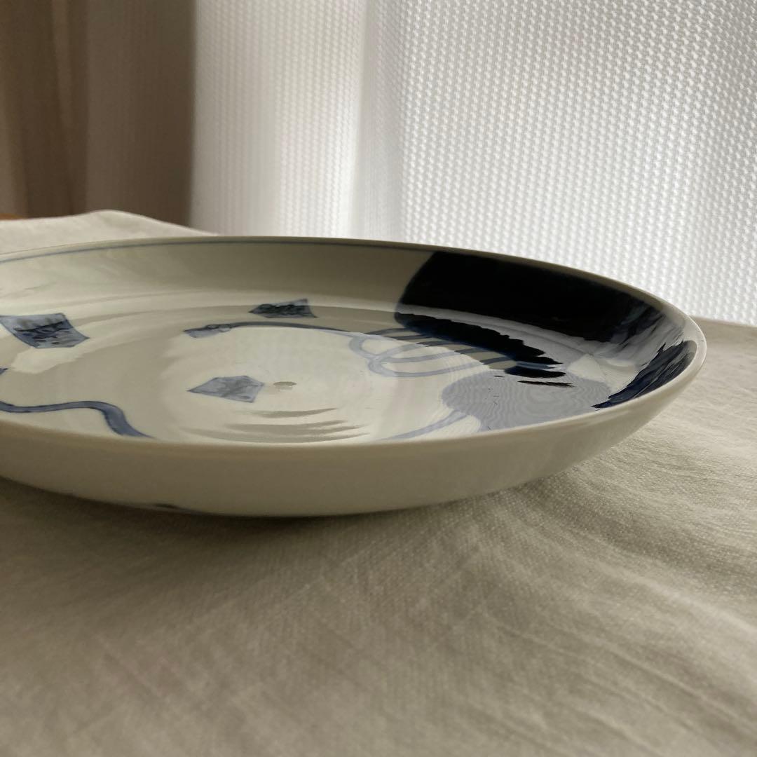 七寸皿（直径約22cm） 染付 瓢箪から駒　藤吉憲典