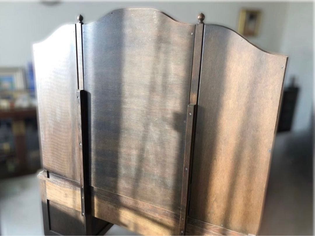 三面鏡 ドレッサー　鏡台　化粧台　ナラ材　天然木　ガラス天板　ヴィンテージ