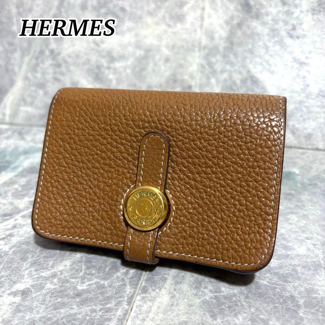 ⭐︎HERMES⭐︎ ドゴン　カードケース　ゴールド　ブラウン　名刺入れ　□L