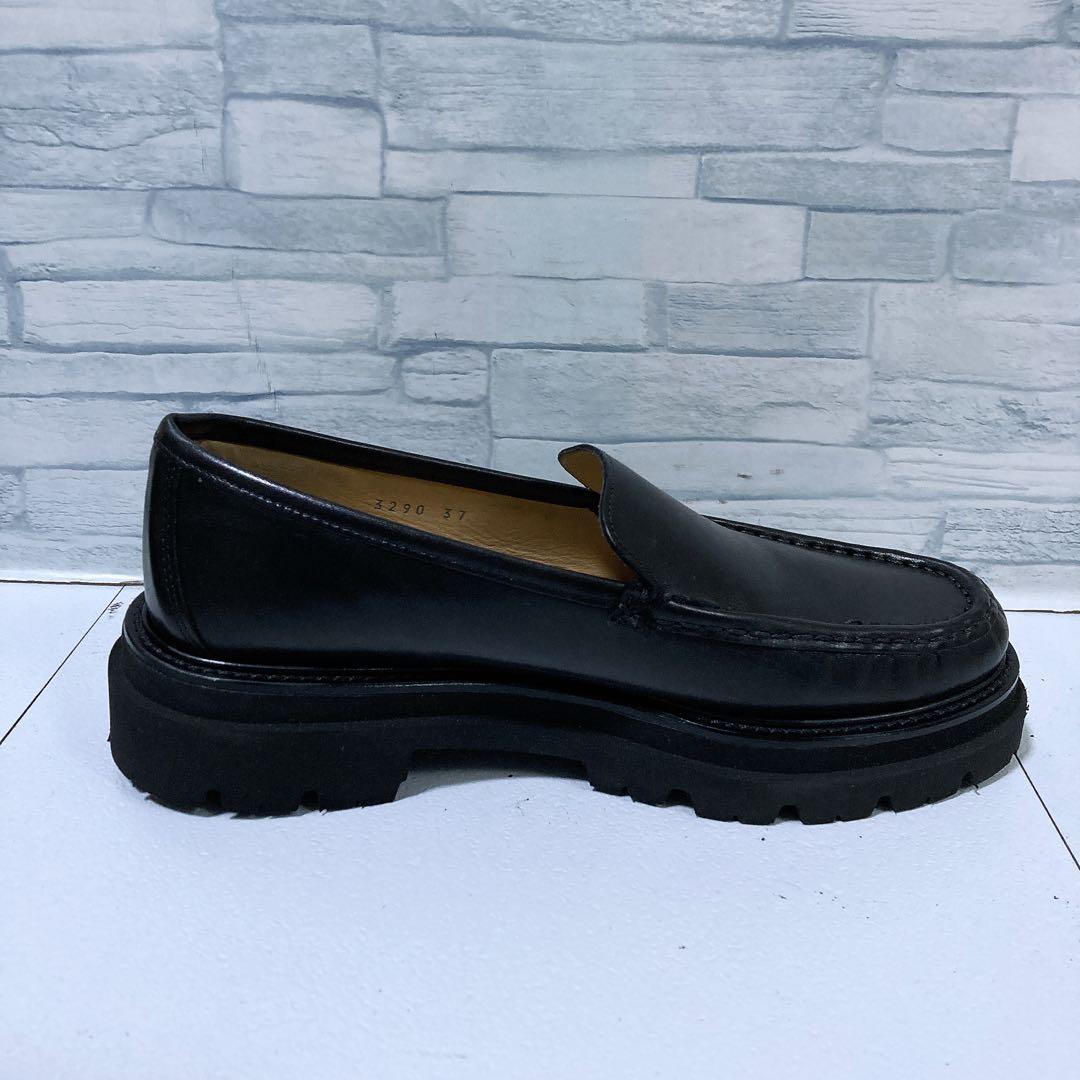 美品 パスクッチ 厚底ローファー 37 23.5 ボリュームソール レザー 黒