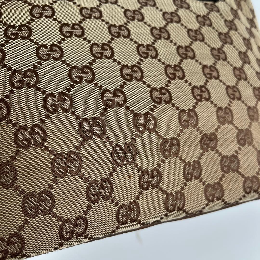 【美品】グッチ　トートバッグ　ハンドバッグ　GG柄　キャンバス　レザー　ブラウン