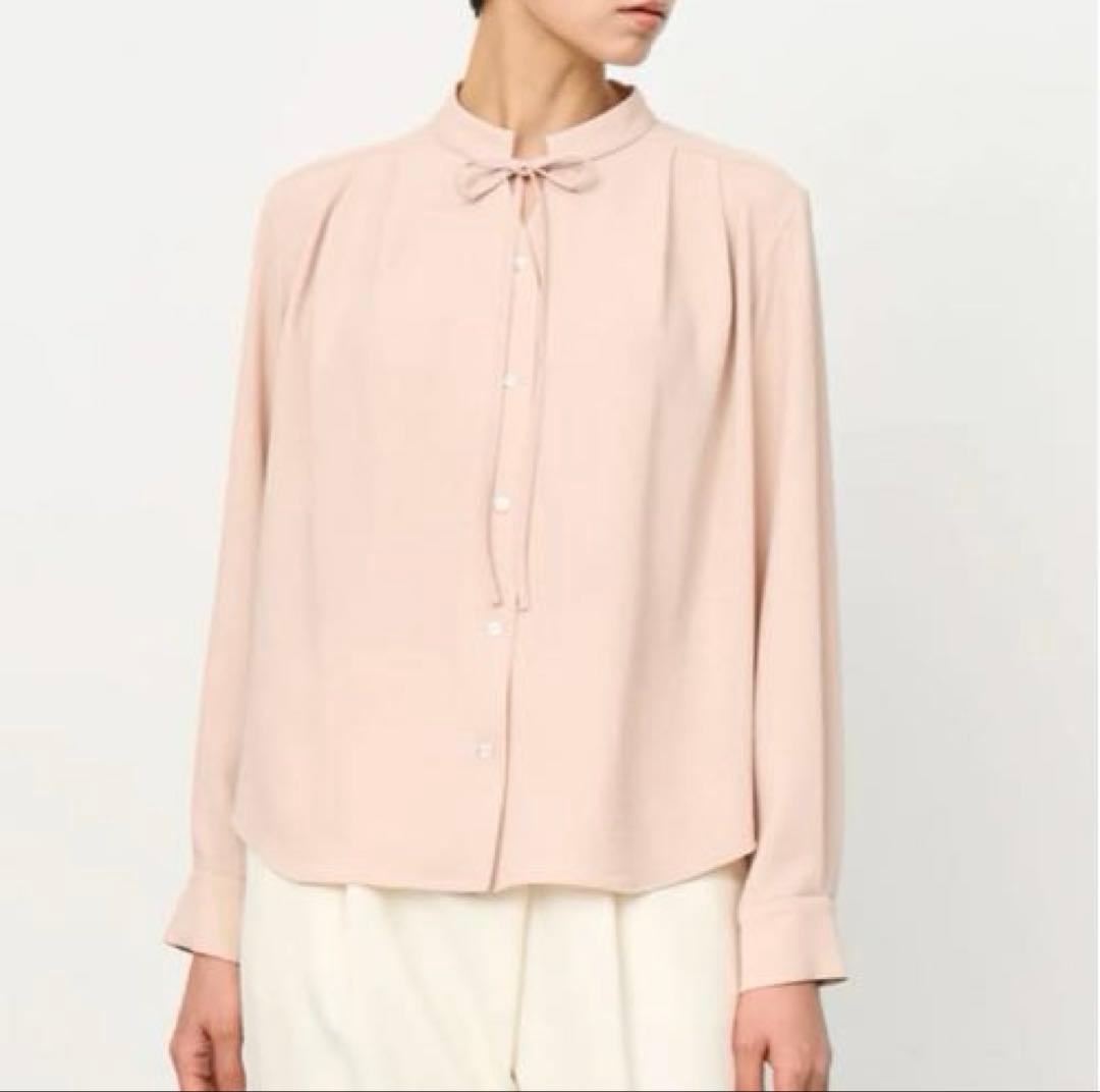 美品　ソージュ ジョーゼットリボンブラウス ボウタイ とろみ ピンク