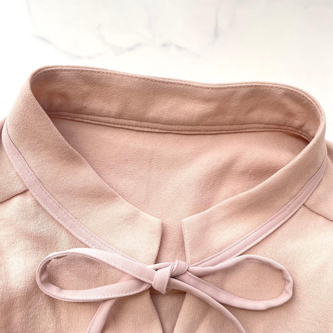 美品　ソージュ ジョーゼットリボンブラウス ボウタイ とろみ ピンク