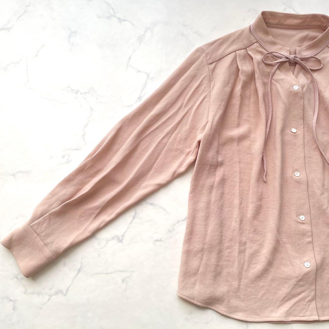 美品　ソージュ ジョーゼットリボンブラウス ボウタイ とろみ ピンク