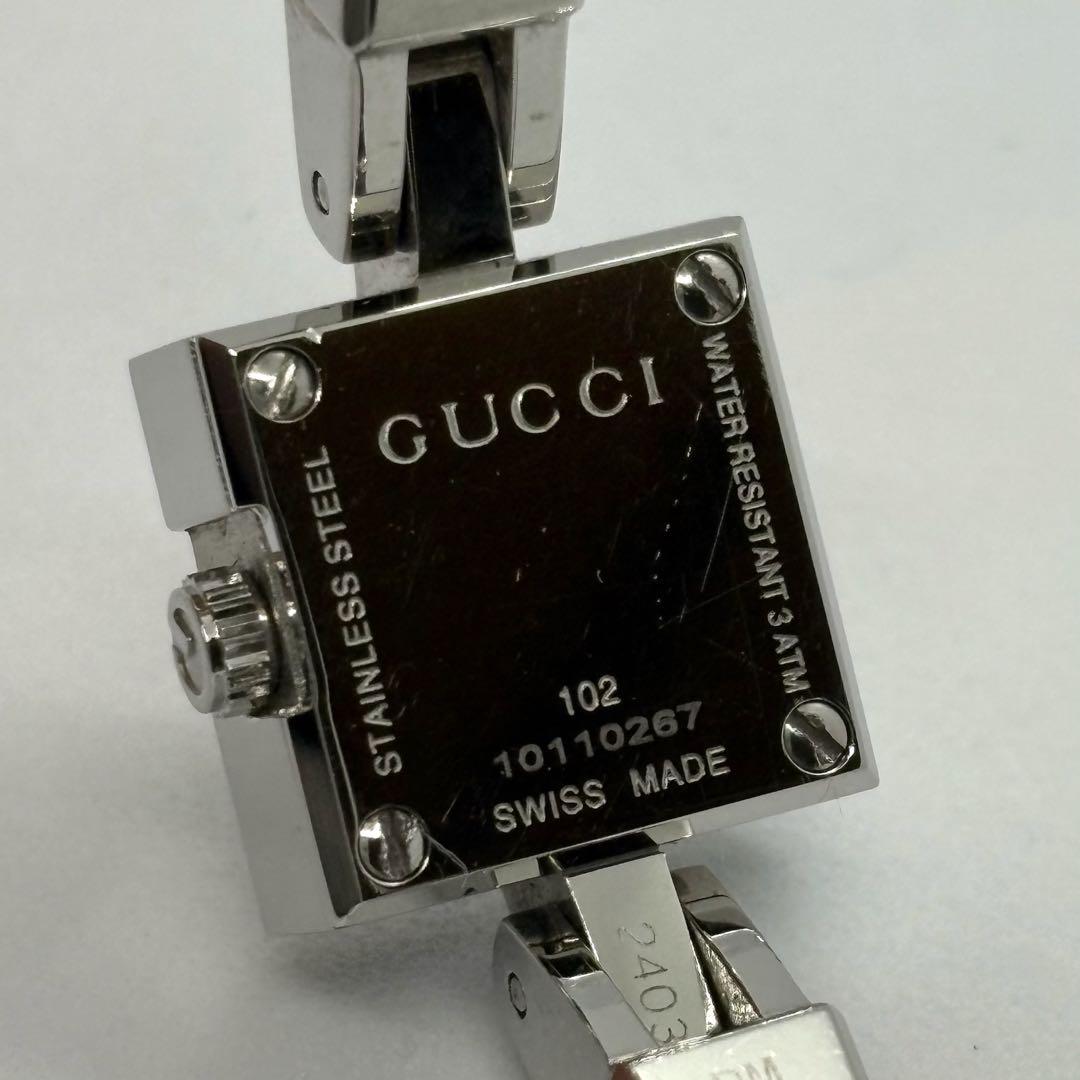 【稼働/新品電池】GUCCI 102 バングルウォッチ　Gスクエア ブラック