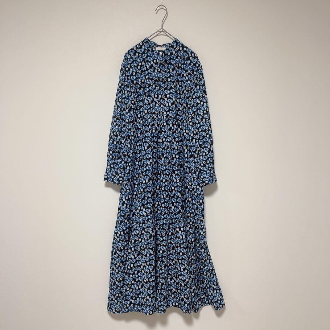 美品 ボールジィ ブルリーフラワープリント クルーネックワンピース 36サイズ