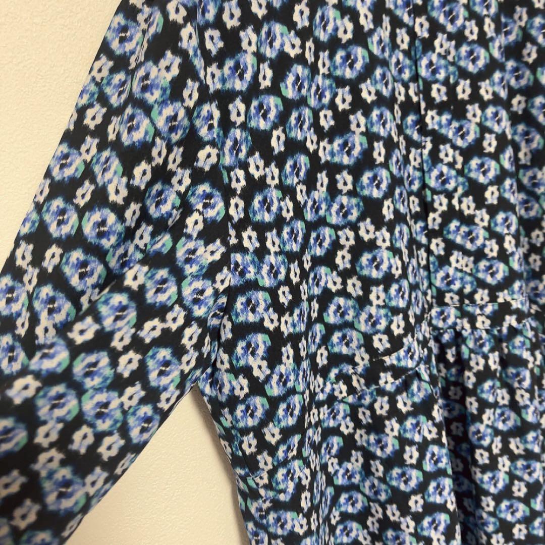 美品 ボールジィ ブルリーフラワープリント クルーネックワンピース 36サイズ