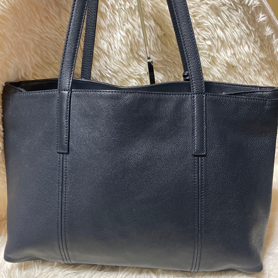 美品　アニアリ トートバッグ シボ革 本革 レザー ネイビー　A4可