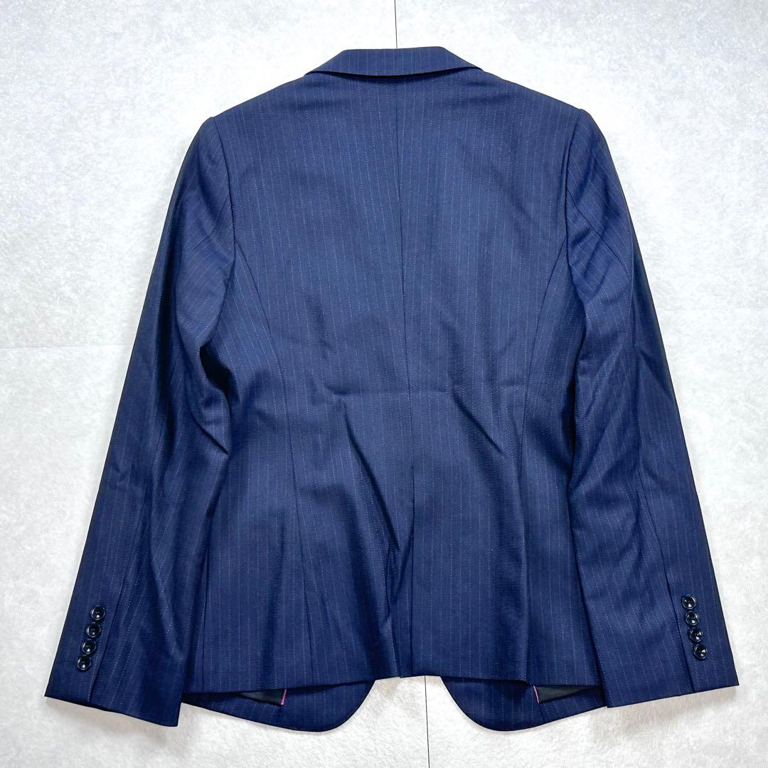 美品 HILTON super110's ストライプスーツ 13.15号 紺